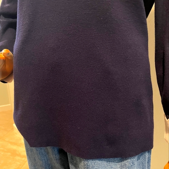 Golbary Navy & White Wave Open Lattice Sweater Knit Tunic Top  Size L  N… - Picture 4 of 13